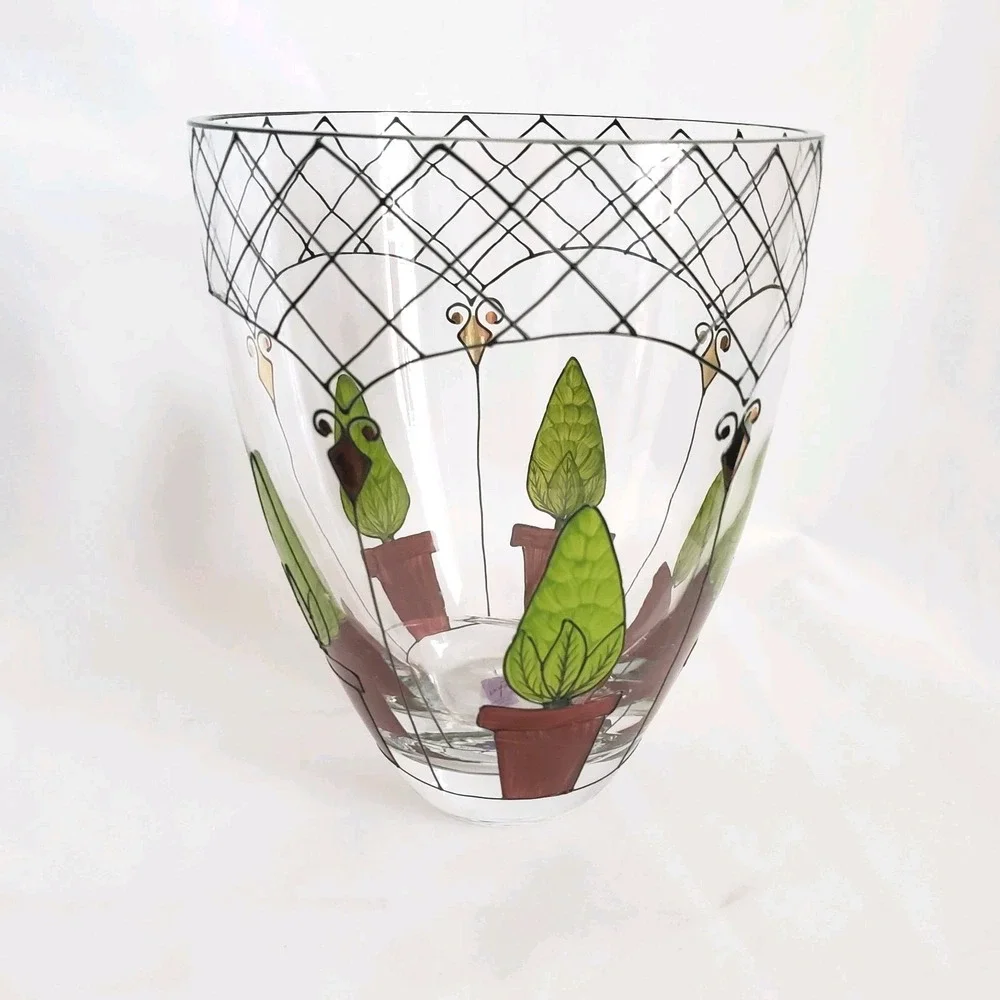 Nagel Large Vase Topiary Planter Painted Glass 9.375 in x 7.5 in Made In Germany